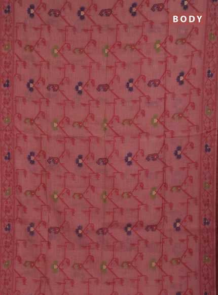 Jamdhani cotton saree dark peach with allover thread weaves and jamdhani pallu