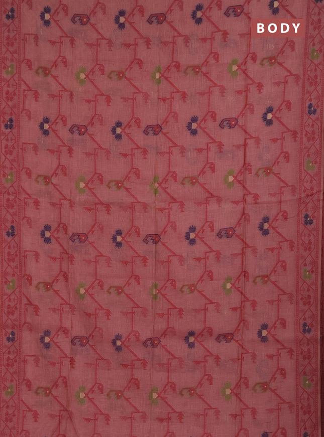 Jamdhani cotton saree dark peach with allover thread weaves and jamdhani pallu