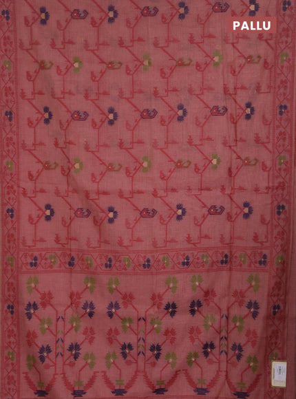 Jamdhani cotton saree dark peach with allover thread weaves and jamdhani pallu