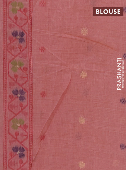 Jamdhani cotton saree dark peach with allover thread weaves and jamdhani pallu