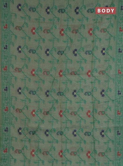 Jamdhani cotton saree green shade with allover thread weaves and jamdhani pallu