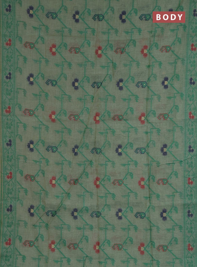 Jamdhani cotton saree green shade with allover thread weaves and jamdhani pallu