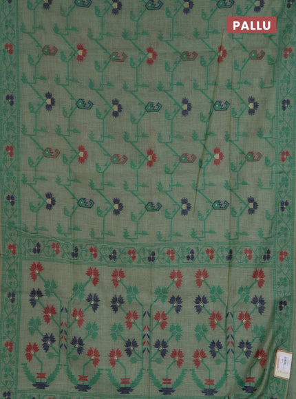 Jamdhani cotton saree green shade with allover thread weaves and jamdhani pallu