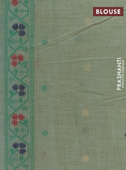 Jamdhani cotton saree green shade with allover thread weaves and jamdhani pallu