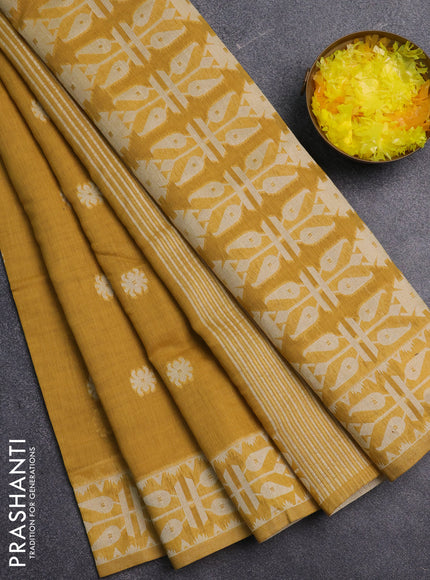 Jamdhani cotton saree mustard yellow with allover thread woven buttas and jamdhani pallu