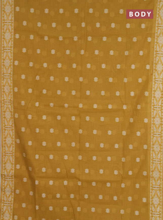Jamdhani cotton saree mustard yellow with allover thread woven buttas and jamdhani pallu