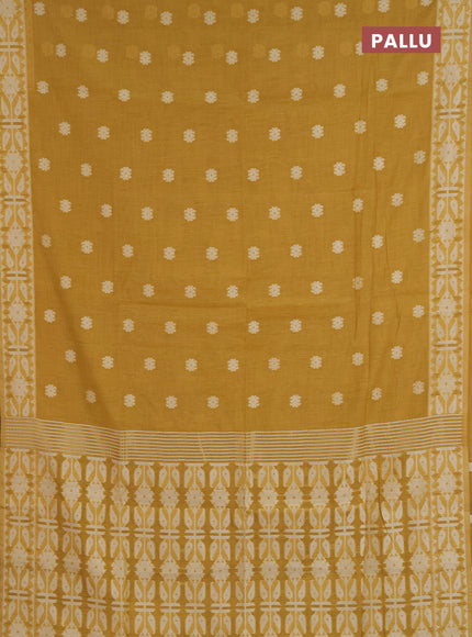 Jamdhani cotton saree mustard yellow with allover thread woven buttas and jamdhani pallu