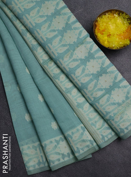 Jamdhani cotton saree teal blue with allover thread woven buttas and jamdhani pallu
