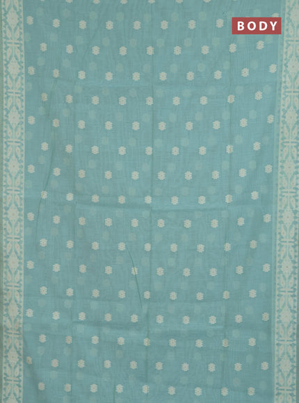 Jamdhani cotton saree teal blue with allover thread woven buttas and jamdhani pallu