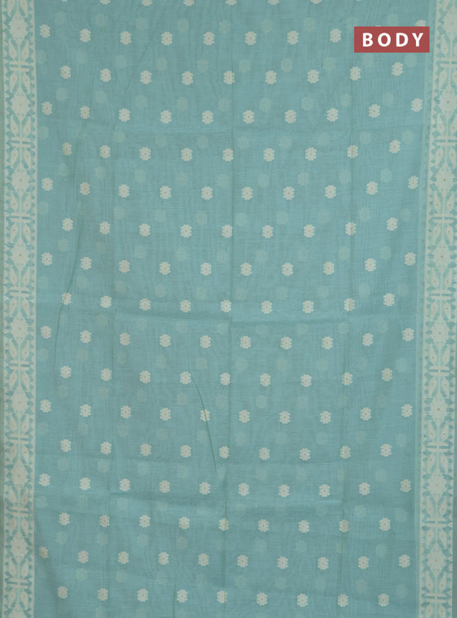 Jamdhani cotton saree teal blue with allover thread woven buttas and jamdhani pallu