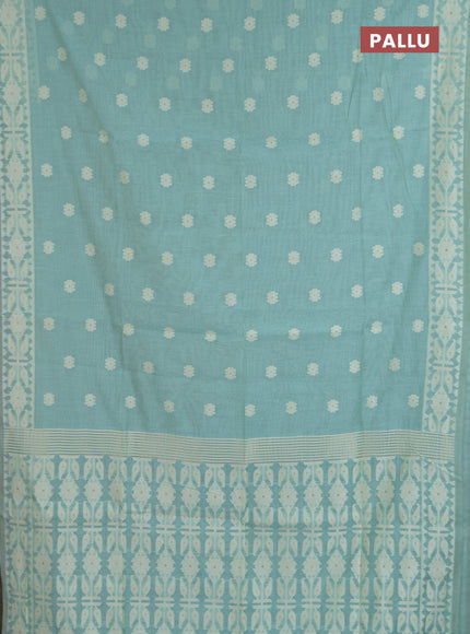 Jamdhani cotton saree teal blue with allover thread woven buttas and jamdhani pallu