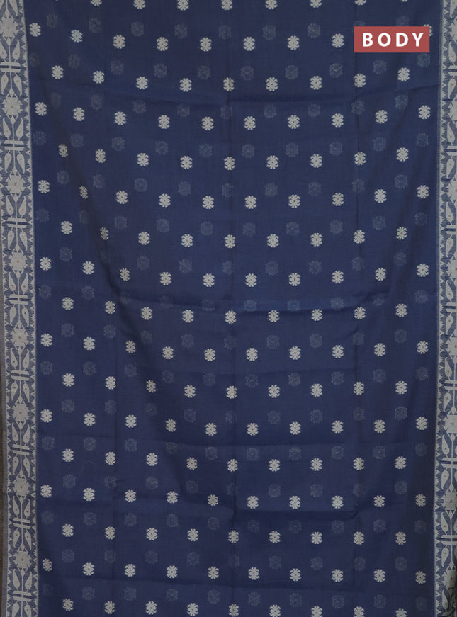 Jamdhani cotton saree blue shade with allover thread woven buttas and jamdhani pallu