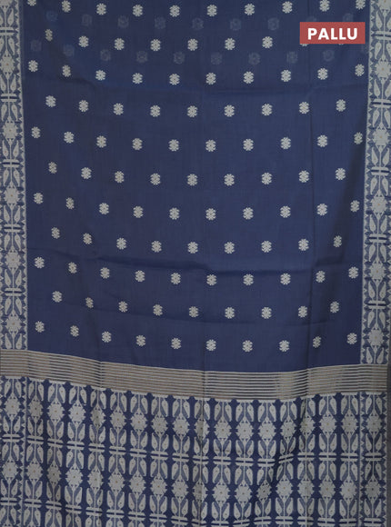 Jamdhani cotton saree blue shade with allover thread woven buttas and jamdhani pallu