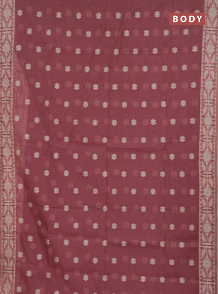 Jamdhani cotton saree dark peach  with allover thread woven buttas and jamdhani pallu