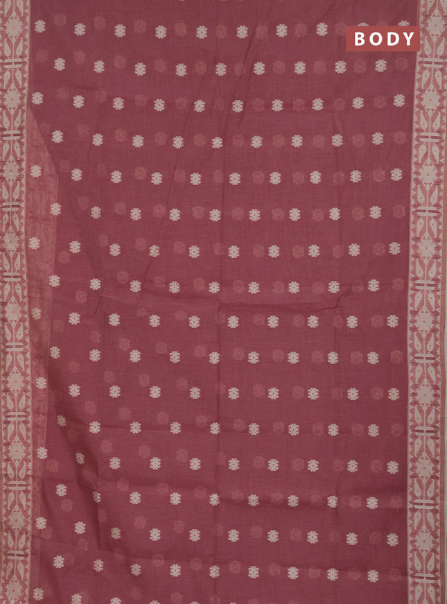 Jamdhani cotton saree dark peach  with allover thread woven buttas and jamdhani pallu