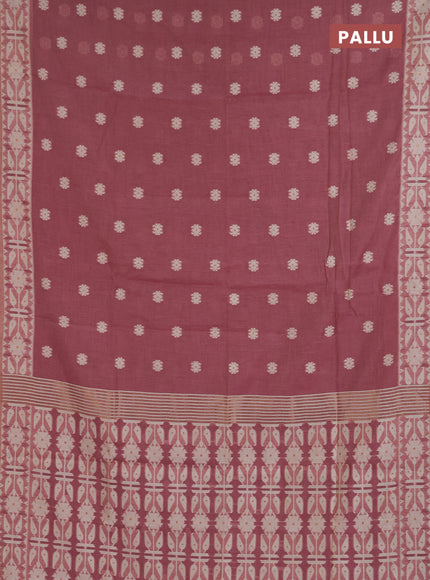 Jamdhani cotton saree dark peach  with allover thread woven buttas and jamdhani pallu