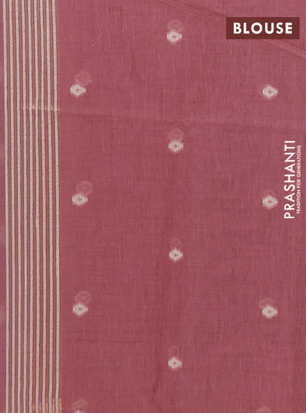Jamdhani cotton saree dark peach  with allover thread woven buttas and jamdhani pallu