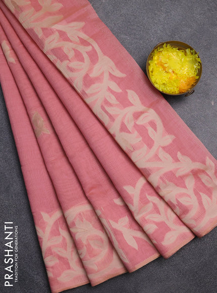 Jamdhani cotton saree peach pink with allover thread & zari woven buttas and jamdhani pallu