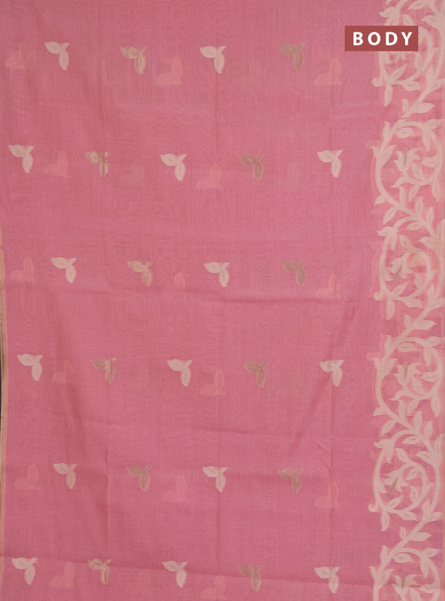 Jamdhani cotton saree peach pink with allover thread & zari woven buttas and jamdhani pallu