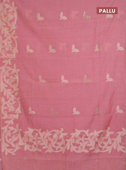 Jamdhani cotton saree peach pink with allover thread & zari woven buttas and jamdhani pallu