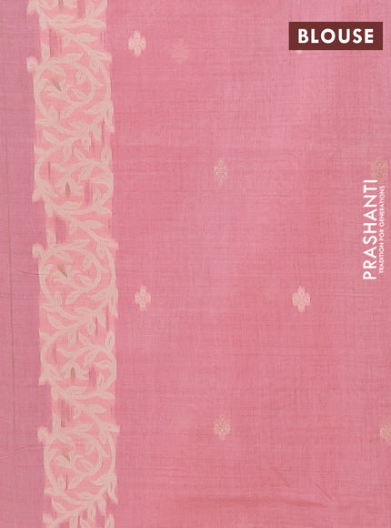 Jamdhani cotton saree peach pink with allover thread & zari woven buttas and jamdhani pallu