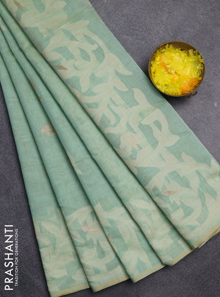 Jamdhani cotton saree teal green with allover thread & zari woven buttas and jamdhani pallu