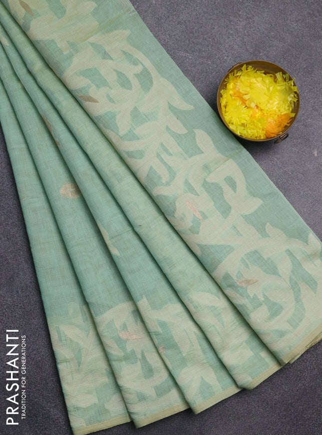 Jamdhani cotton saree teal green with allover thread & zari woven buttas and jamdhani pallu