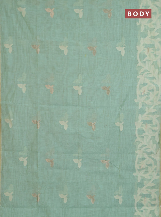 Jamdhani cotton saree teal green with allover thread & zari woven buttas and jamdhani pallu