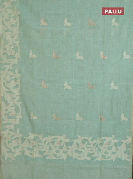 Jamdhani cotton saree teal green with allover thread & zari woven buttas and jamdhani pallu