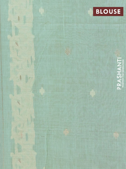 Jamdhani cotton saree teal green with allover thread & zari woven buttas and jamdhani pallu