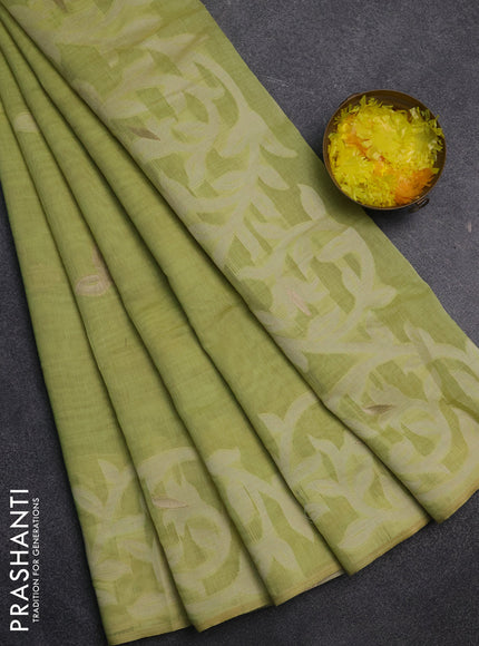 Jamdhani cotton saree pista green with allover thread & zari woven buttas and jamdhani pallu