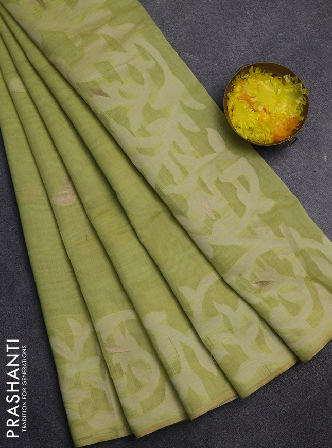 Jamdhani cotton saree pista green with allover thread & zari woven buttas and jamdhani pallu