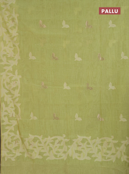 Jamdhani cotton saree pista green with allover thread & zari woven buttas and jamdhani pallu