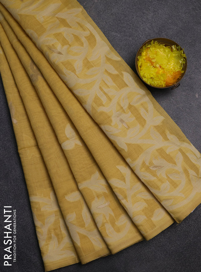 Jamdhani cotton saree pale yellow with allover thread & zari woven buttas and jamdhani pallu