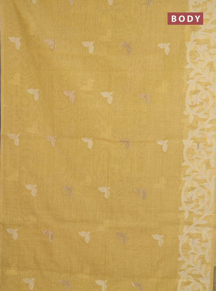 Jamdhani cotton saree pale yellow with allover thread & zari woven buttas and jamdhani pallu