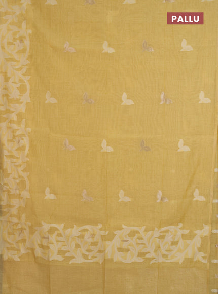 Jamdhani cotton saree pale yellow with allover thread & zari woven buttas and jamdhani pallu