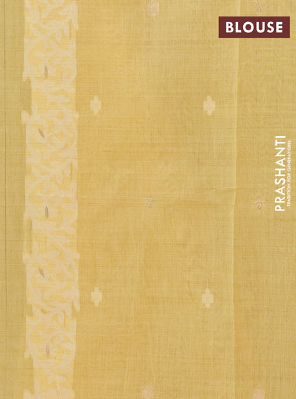 Jamdhani cotton saree pale yellow with allover thread & zari woven buttas and jamdhani pallu