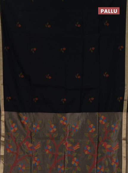 Jamdhani cotton saree black with allover thread woven buttas and jamdhani pallu