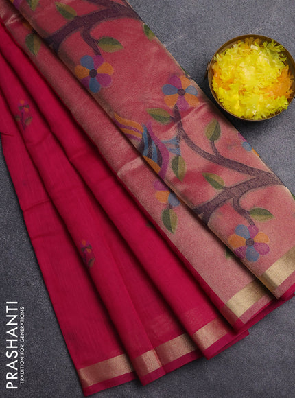 Jamdhani cotton saree magenta pink with allover thread woven buttas and jamdhani pallu