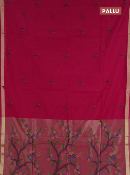 Jamdhani cotton saree magenta pink with allover thread woven buttas and jamdhani pallu