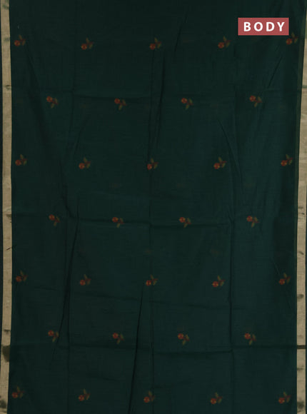 Jamdhani cotton saree bottle green with allover thread woven buttas and jamdhani pallu