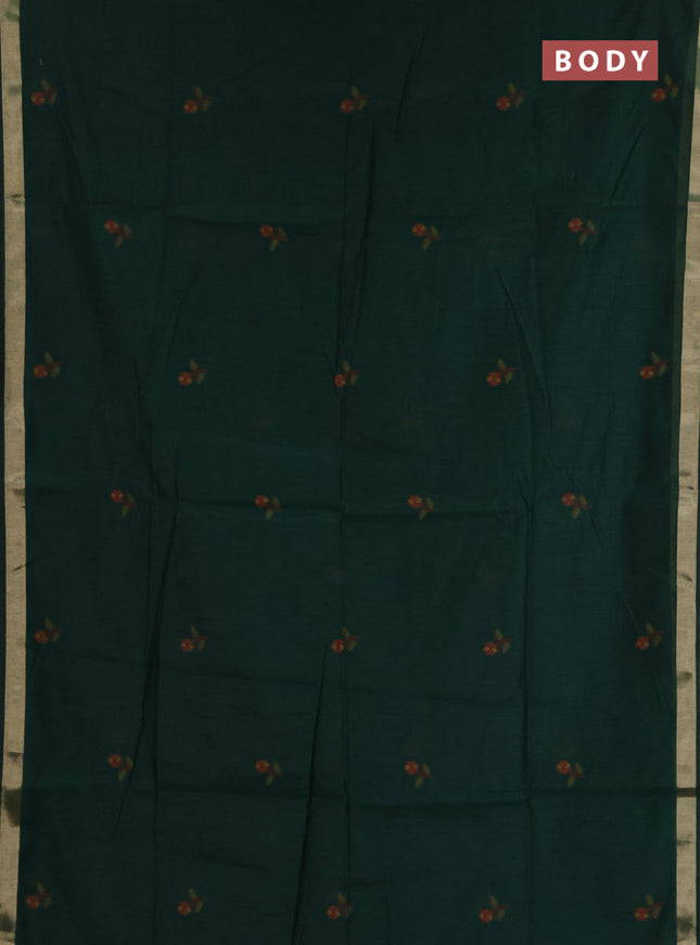 Jamdhani cotton saree bottle green with allover thread woven buttas and jamdhani pallu