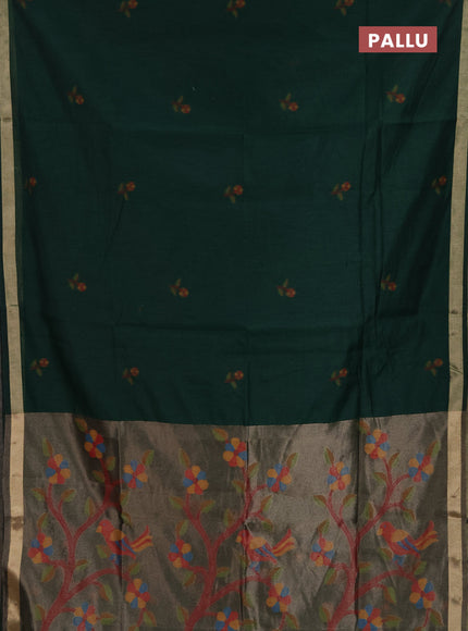 Jamdhani cotton saree bottle green with allover thread woven buttas and jamdhani pallu