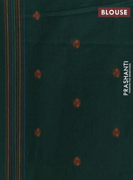 Jamdhani cotton saree bottle green with allover thread woven buttas and jamdhani pallu