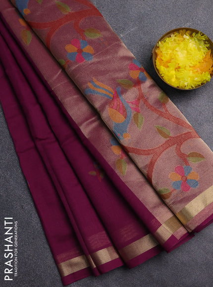 Jamdhani cotton saree purple with allover thread woven buttas and jamdhani pallu