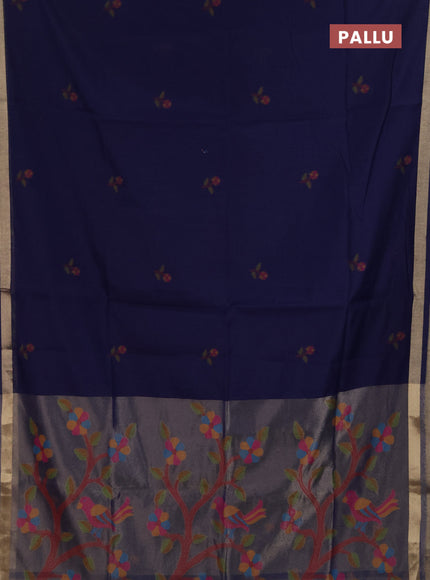 Jamdhani cotton saree navy blue with allover thread woven buttas and jamdhani pallu