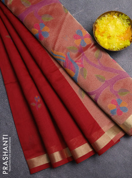 Jamdhani cotton saree maroon with allover thread woven buttas and jamdhani pallu