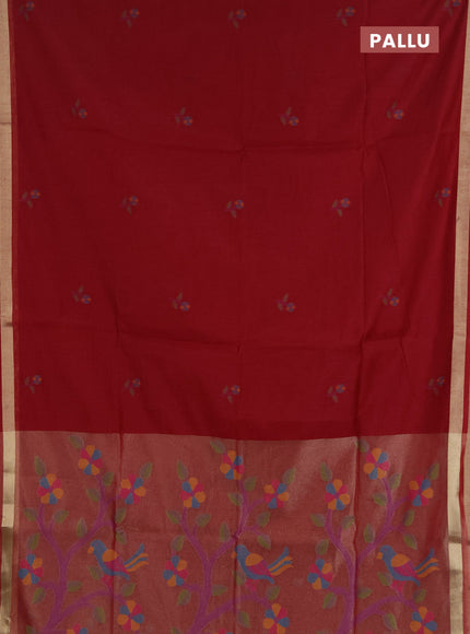 Jamdhani cotton saree maroon with allover thread woven buttas and jamdhani pallu