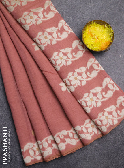 Jamdhani cotton saree peach shade with allover thread & zari woven buttas and jamdhani pallu