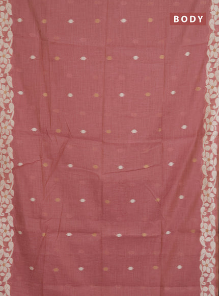 Jamdhani cotton saree peach shade with allover thread & zari woven buttas and jamdhani pallu